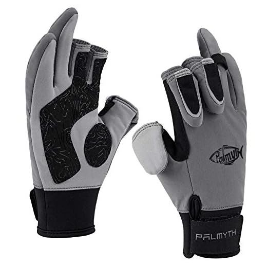 Palmyth Flexible Fishing Gloves Warm for Men and Women Cold Weather Insulated Water Repellent Great for Ice Fishing Fly Fishing Photography Motorcycling Running Shooting Cycling (Black/Grey, Small)