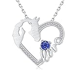 925 Sterling Silver Horse Pendant Necklace for Women,White Gold Plated with Horse Love Heart Jewelry Gifts for Mother's Day Birthday Christmas - December Birthstone
