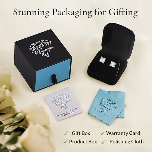Everyday Elegance Solid 14K White Gold Cubic Zirconia Earrings for Women in Princess Cut | Screw Back Earring | 3 CTW CZ | With Gift Box - 4