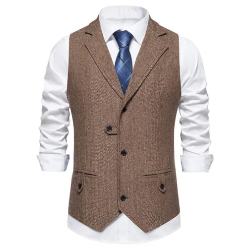 Men's Herringbone Single Button Solid Lapel Vest Waistcoat For Wedding Groom Business Banquet Office Suit2