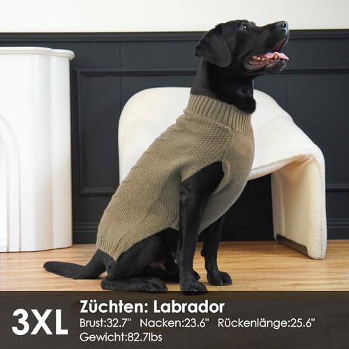 Katzinst Hundepullover Grosse Hunde, Hundepullover Strick Elastisch, Fleece Pullover Hund Groß, Pullover Schäferhund Winddicht, Khaki, 4XL