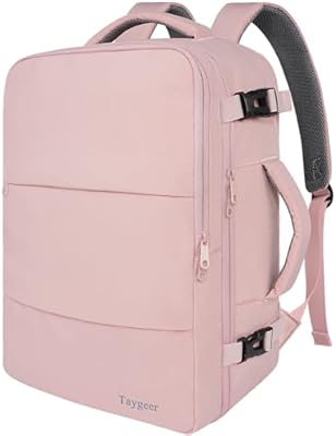 Taygeer Travel Backpack for Women, Carry On Backpack with Water Bottle Pocket & Shoe Pouch, TSA 15.6inch Laptop Mochila Flight Approved, Nurse Bag Casual Daypack for Weekender Business Hiking, Pink