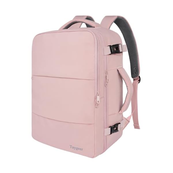 Taygeer Travel Backpack for Women, Carry On Backpack with Water Bottle Pocket & Shoe Pouch, TSA 15.6inch Laptop Mochila Flight Approved, Nurse Bag Casual Daypack for Weekender Business Hiking, Pink