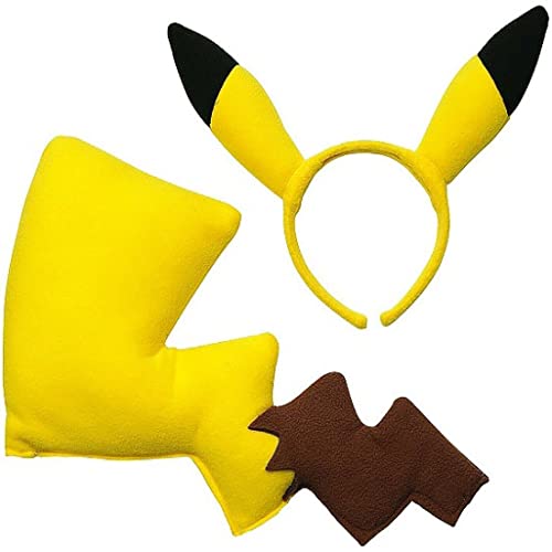 jokeshop Electric Mouse Pika Ears & Tail Headband Yellow Monster Cosplay Animal Adult Fancy Dress Set