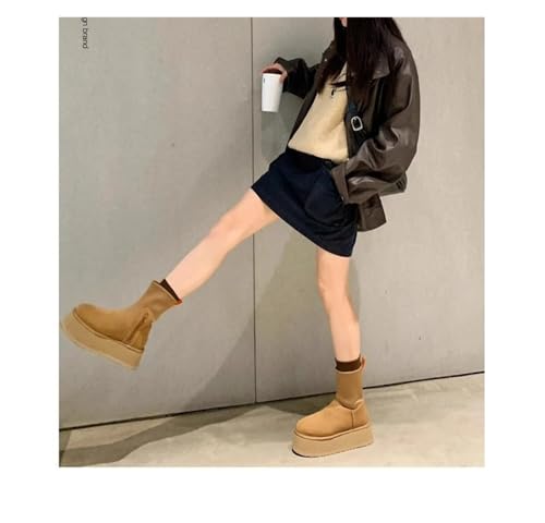 Turn Fur Snow Boots for Women Winter Short Boots with Thick Elastic Soles Women's Winter Booties with Muffin Bottoms Black Maroon Brown Fur Snow Boots4