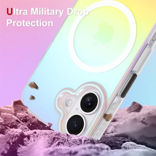 Image of AIGOMARA Magnetic Case for iPhone 17 [Compatible with Magsafe] [Fluorescent Holographic Iridescent] Slim Shockproof Matte Back Protective Phone Cover for Women Girls 6.3 Inch
