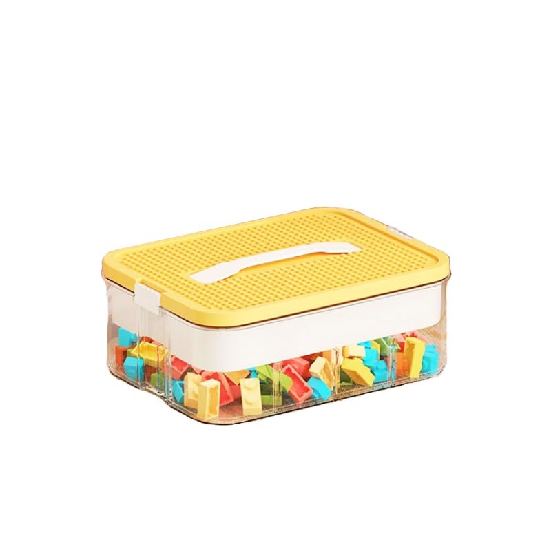 Lego Box Toy Organizer Bins Building Blocks Storage Containers with Compartments Lids Compartment for Plastic Stackable Chest Kids Child (Lemon yellow)