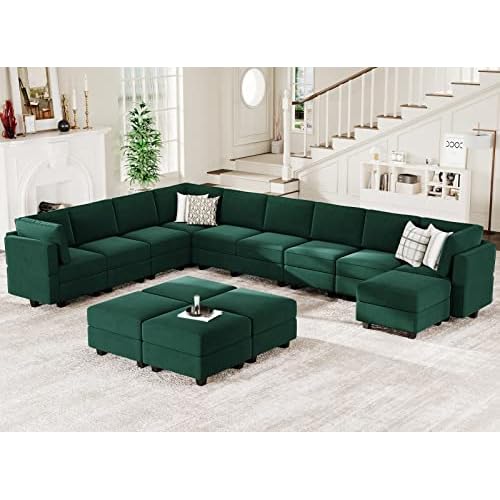 Belffin Oversized Modular Sectional Sofa U Shaped Couch with Storage Seat Velvet Sectional Sleeper Sofa Set with Chaise Velvet Green… U Set-3 Green