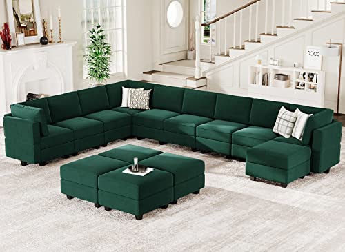 Belffin Oversized Modular Sectional Sofa U Shaped Couch with Storage Seat Velvet Sectional Sleeper Sofa Set with Chaise Velvet Green…