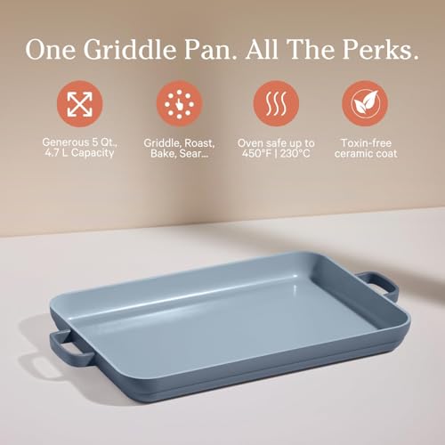 Image of Our Place Griddle Pan - Versatile Nonstick Ceramic Sheet Pan & Stovetop Griddle | Toxin-Free, Dual-Use, with Ergonomic Handles | 5 Qt Capacity, Oven Safe up to 450F | Blue Salt