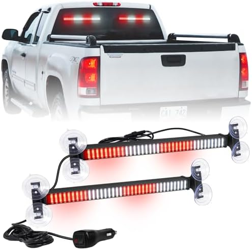 2 in 1 Emergency Strobe Traffic Advisor Light Bar 144 LED Warning Hazard Safety Interior Windshield Dash Lights Deck Split Mount for Volunteer Firefighter Vehicles Trucks (2x17.7 inch, Red/White)