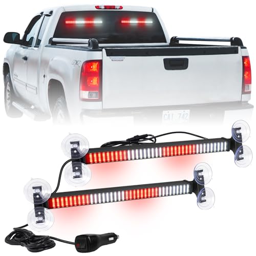 XRIDONSEN 2 in 1 Red White Traffic Advisor Light Bar 2x17.7 inch 144 LED Warning Safety Strobe Interior Front Windshield Rear Window Emergency Volunteer Firefighter Lights for Vehicles POV Fire Trucks