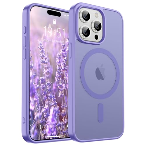 Image of SUPFINE Magnetic for iPhone 15 Pro Max Case (Compatible with MagSafe) (Military Grade Drop Protection) Slim Translucent Matte Shockproof with Anti-Fingerprint Phone Case, Purple