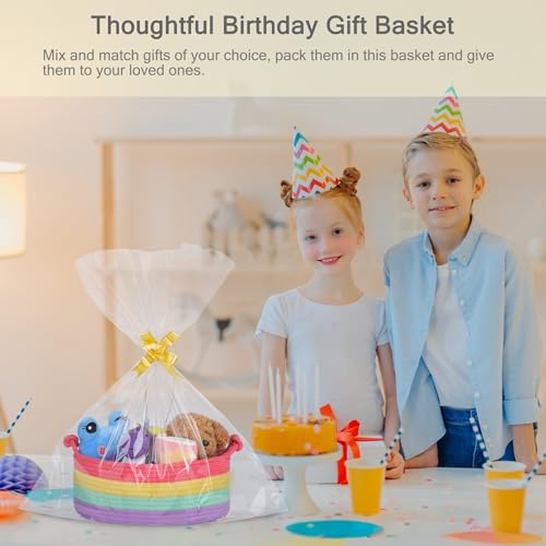 Image of Small Empty Gift Basket with Bag & Ribbons, Rainbow