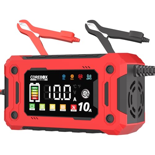 10A Car Battery Charger with LCD Display, 9-Stage Trickle Charger for Car Battery -12V Lead-Acid, AGM, Gel, LiFePO4 Batteries. Quality Guaranteed for Car, Motorcycle, Sedan, SUV, Light Pickup Trucks