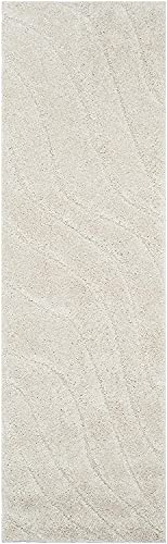 Image of (Pack of 2 Abstract Wavy Design Shaggy Carpet for Living Room, Bedroom, High Low Design Finish Microfiber 1.8 Inch Pile High, 2x4 Feet Runner Cream|Cream Color