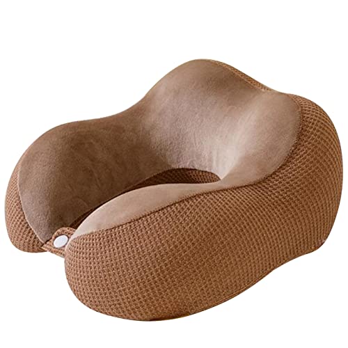 XuanMax Reisekissen Memory Schaum Stützkissen Ergonomisch Nackenkissen Komfortabel Nackenhörnchen Hochwertiges Nackenstützkissen Ideal für Reisen im Auto Flugzeug Zug Schiff Büro Camping - Braun Cover