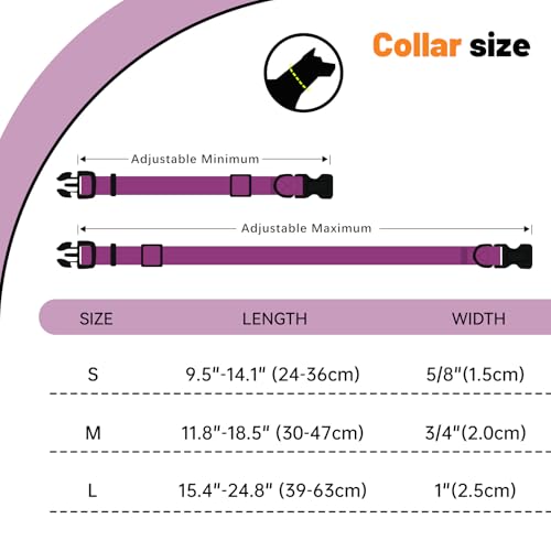 Image of Waterproof Dog Collar, Easy to Clean Rubber Dog Collars with Quick Release Buckle Fits Small Medium or Large Dogs (Purple, L < 15.4-24.8 inch)