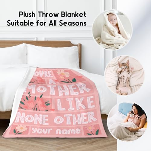 Personalized Mothers Day Blanket Gifts with Name - 60x80 Inches Soft Cozy Throw for Festivals Holidays - Pink Blankets for Mom