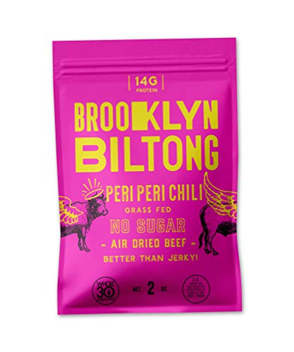 Brooklyn Biltong - Air Dried Grass Fed Beef Snack, South African Beef Jerky - Whole30 Approved, Paleo, Keto, Gluten Free, Sugar Free, Made in USA - 2 oz (Steakhouse)