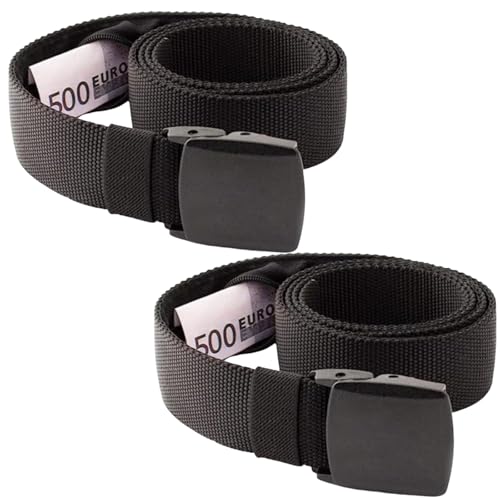 2 cinture con scomparto segreto per denaro, da uomo, per viaggi, sport all'aria aperta, sicurezza quotidiana, avventura, nascondiglio per soldi, viaggio, Nero , taglia unica, Semplice