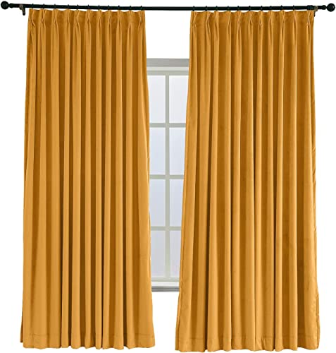 TWOPAGES 150 W x 102 L Pinch Pleat Room Darkening Velvet Curtain Drapery Panel for Traverse Rod or Track, Living Room Bedroom Meetingroom Club Theater Patio Door (1 Panel), Orange