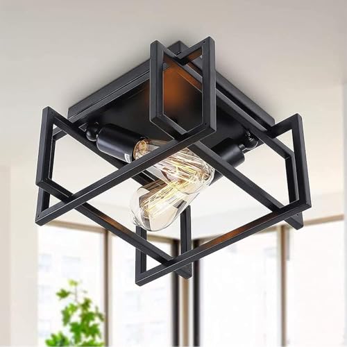Plafonnier métal noir cage style industriel avec fixation compacte - 5