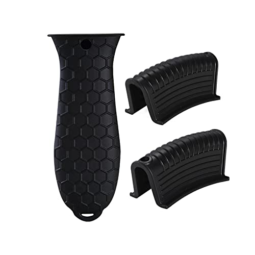 3 Pieces Silicone Hot Handle Holder Non Slip Pot Holders Cover Assist Hot Pan Handle Rubber Heat Resistant Pot Sleeve Grip Cookware Handle for Frying Cast Iron Skillet Metal Pan (Black)