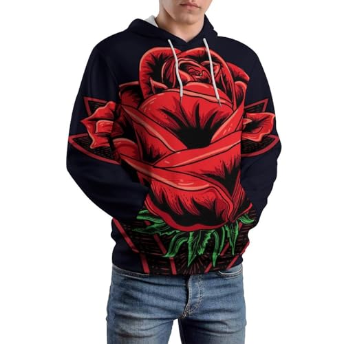 Sweat à Capuche Fleurs Rouges Pull Idéal pour les Sorties Décontractées