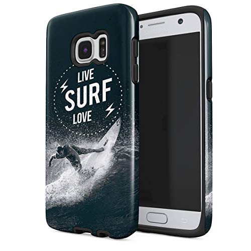 Funda para Samsung Galaxy S6 Man Surfing Waves On Coast California Tropical Live Surf Love Surf Resistente a los Golpes, Carcasa Dura de PC de 2 Capas + Funda Protectora de Diseño Híbrido de TPU