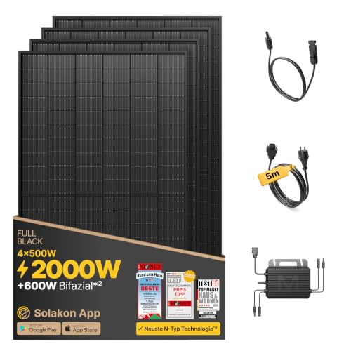 Solakon Balkonkraftwerk 2000W komplett Steckdose - Balkonkraftwerk 2000 Watt neuester...