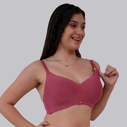 Image of SOIE Women's Full Coverage Padded Non-Wired Seamless T-Shirt Bra | Ultra Soft Nylon Spandex with Adjustable Straps, Side Support & Smooth Invisible Finish