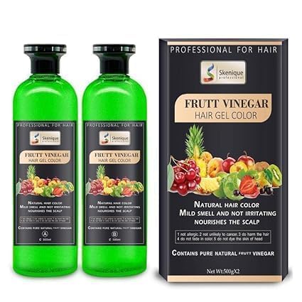 Fruit Vinegar Hair Gel Color for Men, Women Natural Hair Color Dye for Black Hair Dye (500ml x 2) - Black