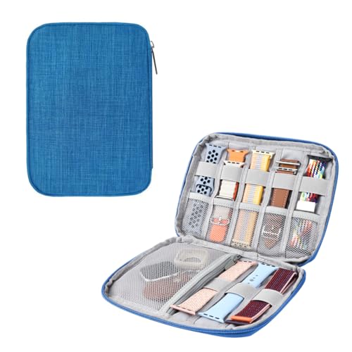Watch Band Organizer, Watch Band Storage Case, Waterproof Smart Watch Band Organiser Case, Travel Organiser Bag for Watch Bands for Bands and Accessories,Watch Band Pin,Cable,Earphones (Blue)