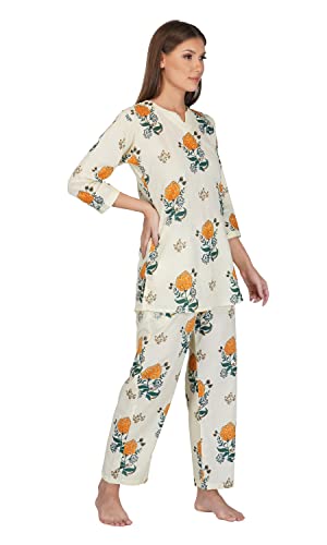 Image of Safeera Cotton Floral Printed 2 Piece Night Suit Top & Pajama Set for Women & Girls