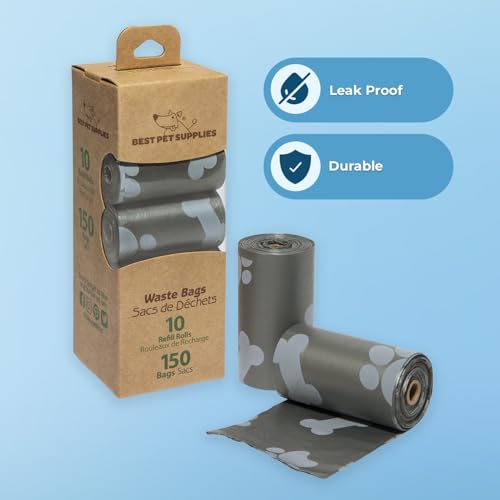 Image of Best Pet Supplies Dog Poop Bags for Waste Refuse Cleanup, Doggy Roll Replacements for Outdoor Puppy Walking and Travel, Leak Proof and Tear Resistant, Thick Plastic - Gray, 150 Bags