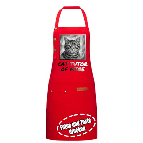 Generisch Schürze Personalisiert Mit Foto Oder Wunschtext,Grillschürze Für Männer-Kochschürze Herren,Grillschürze Für Männer Lustig Personalisierte Geschenke (rot)