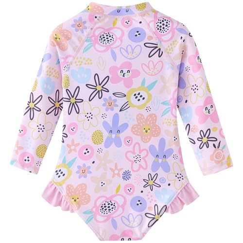Image of UMELOK Baby Girls One Piece Swimsuit Infant Bathing Suit Long Sleeve Rash Guard Swimwear with UPF 50+ Sun Protection