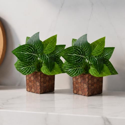 Image of DecoreBugs Artificial Real Touch Flower Plant with Pot (Pack of 2), 16 cm Height, Decorative Faux Floral Plant for Home, Office, Living Room, Bedroom, Table & Shelf Decor