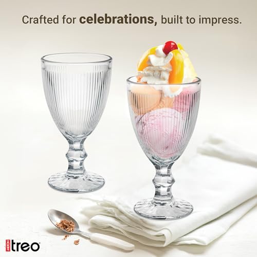 Image of Treo by Milton Victoria Goblet 300 ml I Tall Dessert Bowls with Wide Mouth for Easy scooping Ideal for Serving Sundaes ice Cream or Layered Desserts I for cafes, Parties, or Treats at Home I Set of 6