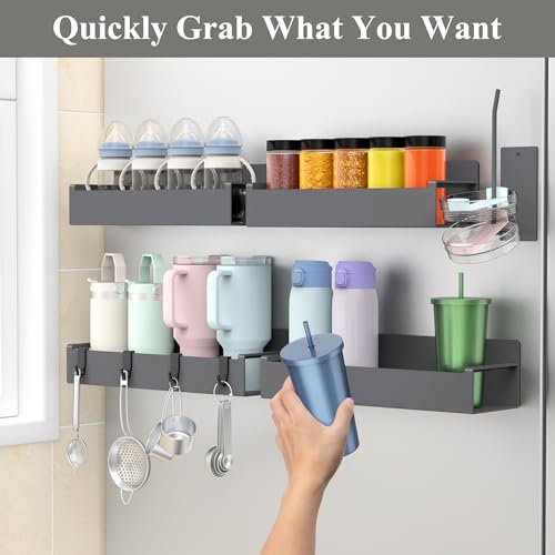 Image of HuggieGems Magnetic Water Bottle Holder for Refrigerator, Cup Holder Organizer for Stanley and Tumbler for Kitchen, 4 Pack, Dark Gray