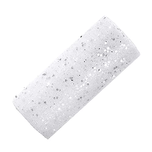 Tüll Stoff Tüll Rolle mit kleine Pailletten Glitzer Dekostoff Tüllband für Hochzeit Party Bankett Deko Handwerk Hochzeit Tischedeko Geschenk Bogen 25 Yards x 15cm (Weiß) Cover
