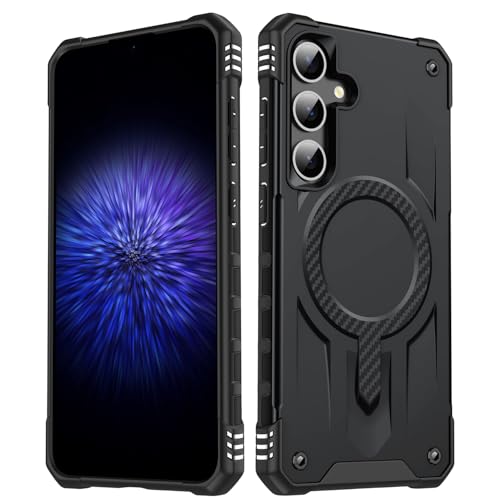 Image of Pirum for Samsung Galaxy S23 FE Case, Military Grade Drop Protection, Carbon Fiber Design, Shockproof, Supports Magnetic Charging Black