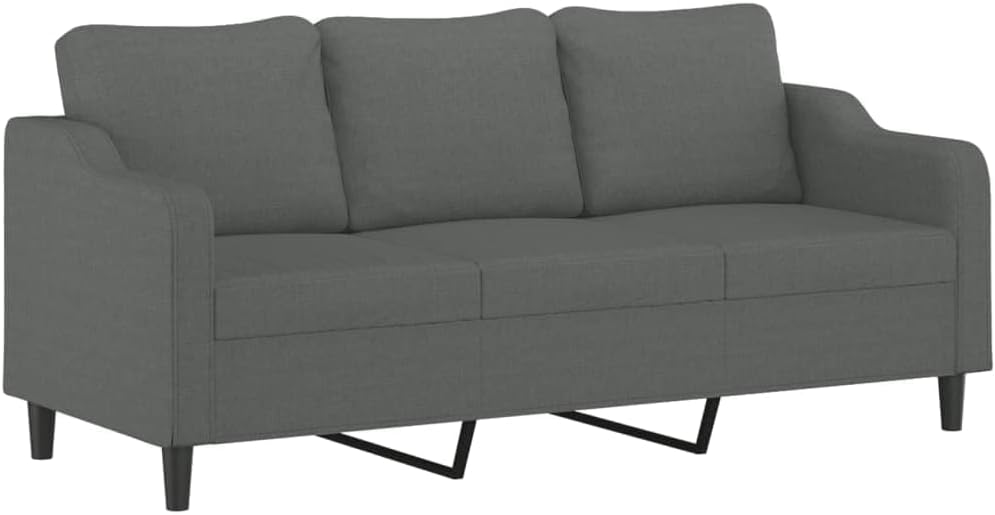 3-Seater Sofa Dark Grey Fabric (100% Polyester) Living Room Furniture