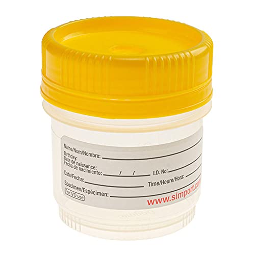 Image of Simport SpecTainer I C566-120Y Polypropylene Tamper Evident Urine Container, Non-Sterile, Yellow Cap with Tamper Evident Closure, 120ml Volume (Case of 300)
