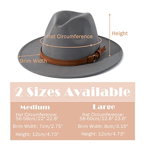Lisianthus Men & Women Vintage Wide Brim Fedora Hat With Belt Buckle A-Light Grey 59-60Cm #TOP3