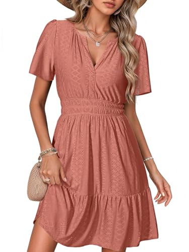 Image of Simplee Womens 2026 Summer Mini Dress Eyelet Short Sleeve Cocktail Short Dresses Cute A Line Sun Dress with Pockets