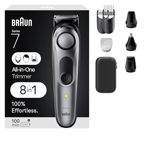 Braun Kit de estilo multifuncional série 7 7410, aparador 8 em 1 para homens com aparador de barba, aparador corporal para paisagem, aparador de cabelo e mais, lâmina mais afiada, configurações de