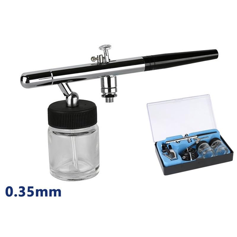 Pistolet do malowania, Zestaw pistoletu natryskowego Dual Kinetic Energy 0,35 mm Specjalny aerograf do kolorowania tatuażu i manicure Model dostarczany z trzema pojemnikami i rurką gazową