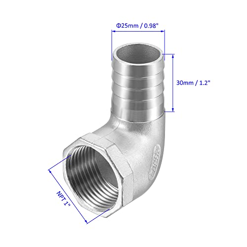 M METERXITY Hose Barb Fittings - 90 Degree Elbow Stainless Steel 25mm Pipe Connector Apply to Water Fuel (1" NPT Female Pipe) - Image 3